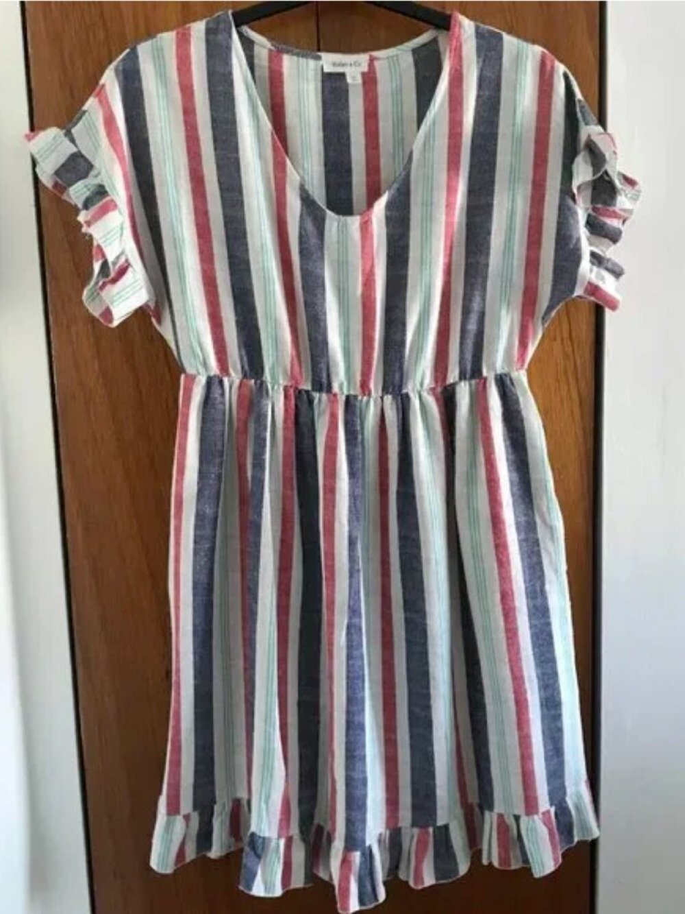 Hailey & Co. Linen Blend Multicolor Striped Casual A-Line Dress Size M